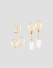 Boucles d'oreilles plaquées or avec jade blanc en acier inoxydable Mys_