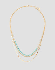 Collier plaqué or avec pierres naturelles turquoise africaine et amazonite Mys1