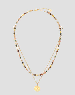 Collier plaqué or avec pierres naturelles agate, maifan, jaspe, jade et aventurine Mys - 1