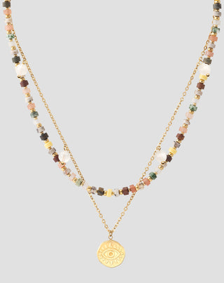Collier plaqué or avec pierres naturelles agate, maifan, jaspe, jade et aventurine Mys_4 - 4