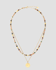 Collier plaqué or avec pierres naturelles agate, maifan, jaspe, jade et aventurine Mys