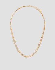 Collier plaqué or avec pierres naturelles rose et jade citron Mys